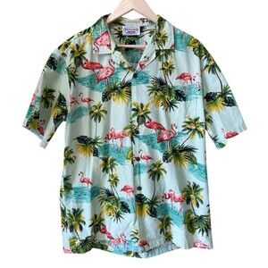 Pacific Legend Flamingo Shirt Men's Large Hawaiian Short Sleeve